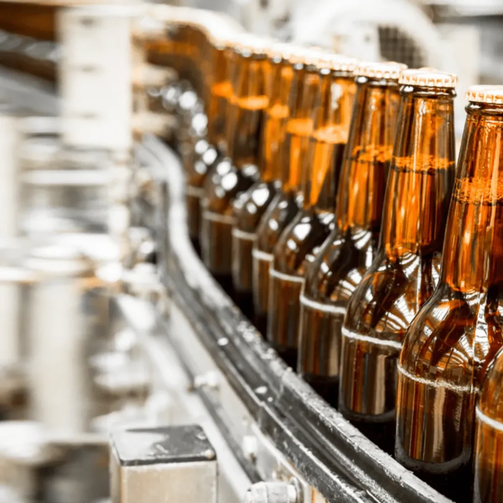Bottles on assembly line