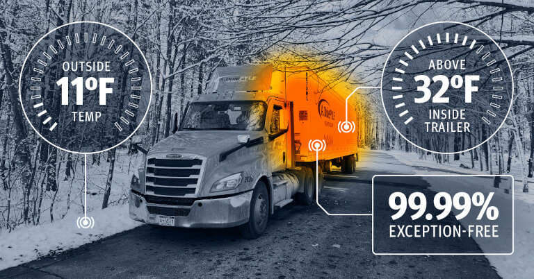 An A. Duie Pyle trailer stays warm despite freezing temperatures outside.